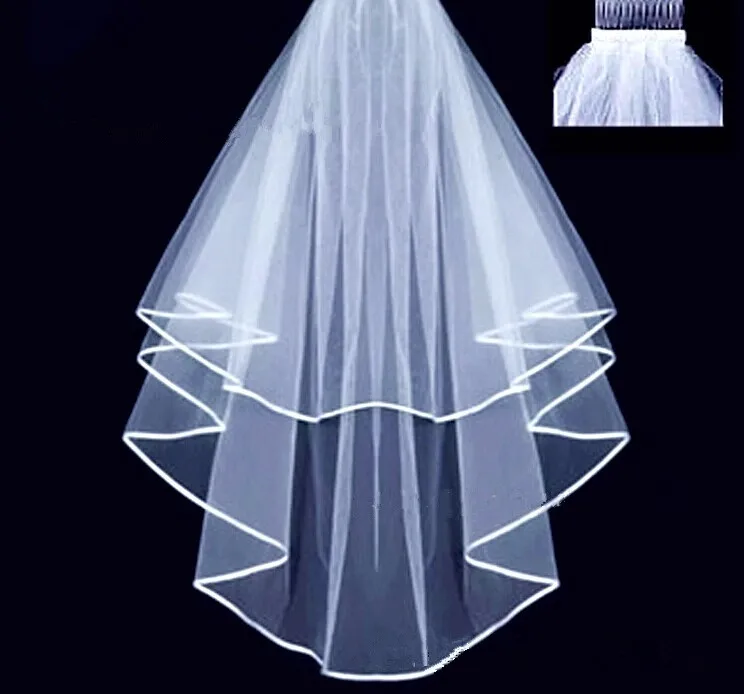 2015 горячая распродажа два слоя короткие тюль ленты щиты фату свадебные