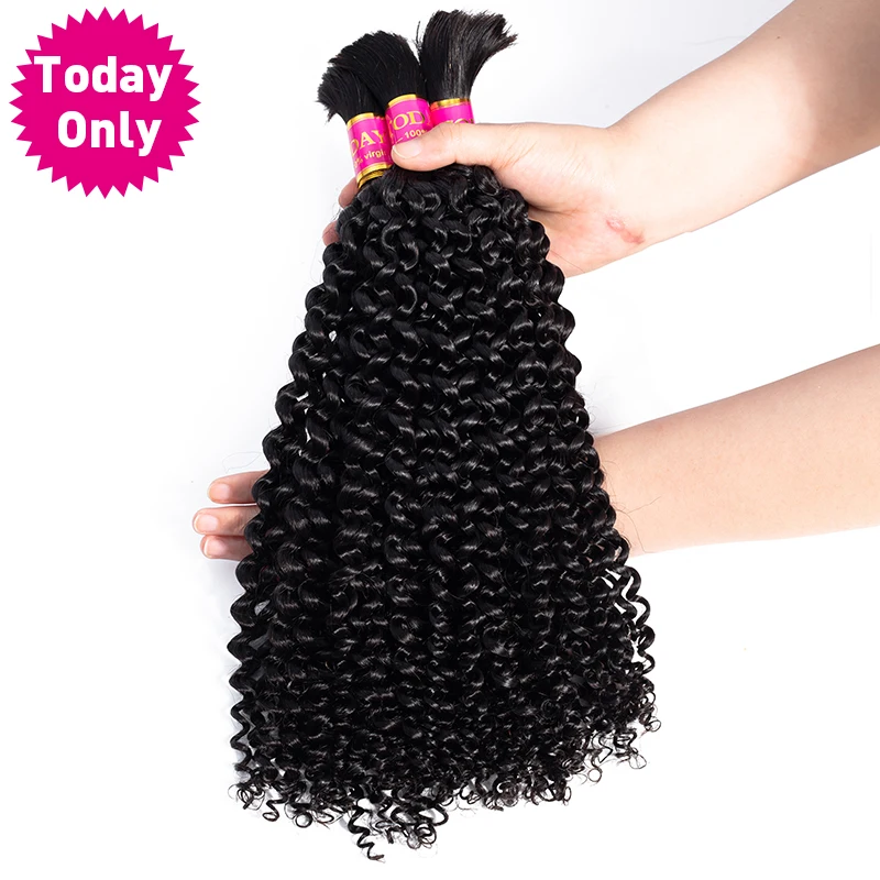 TODAYONLY 3 Bundles Human Braiding Hair Bulk No Weft Peruvian Hair Bundles Kinky Curly Bundles Remy Braiding Hair Extensions