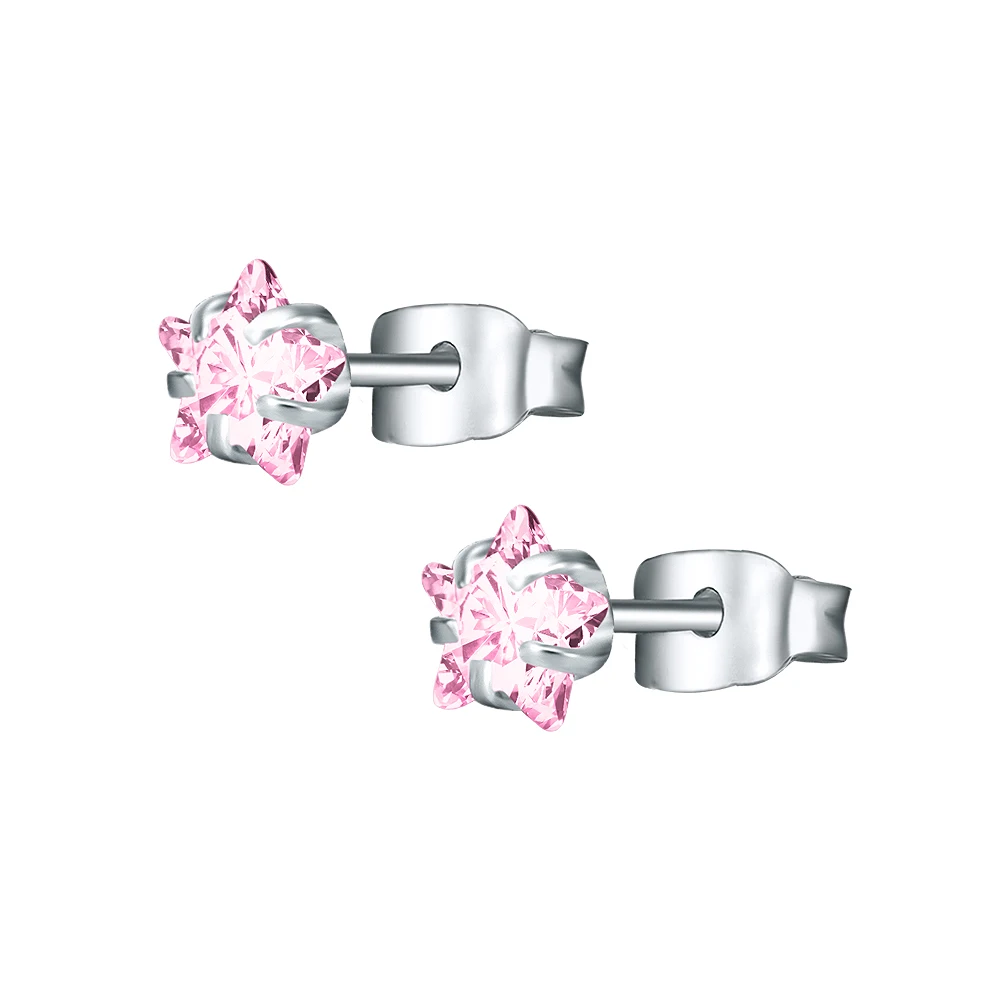 SR Pink Star 3-8 мм маленькие серебряные золотые серьги с камнями CZ кристалл серьги-гвоздики хирургическая сталь кубический цирконий спираль серьги женские аксессуары - Окраска металла: SR Pink Star