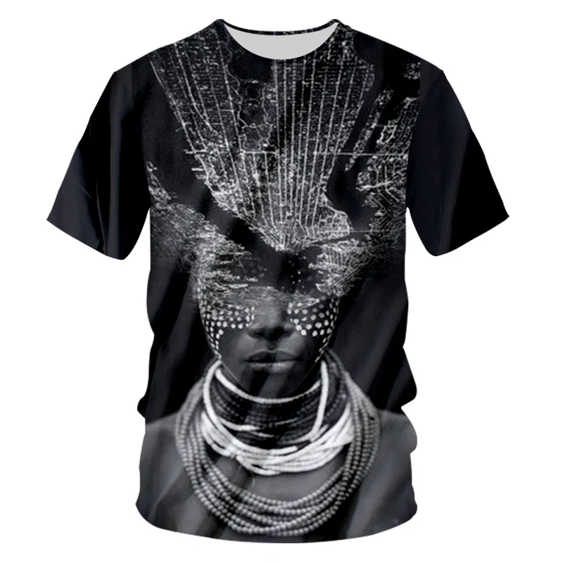 OGKB летние топы для женщин/мужчин Забавный принт африканская леди с ожерельем 3D