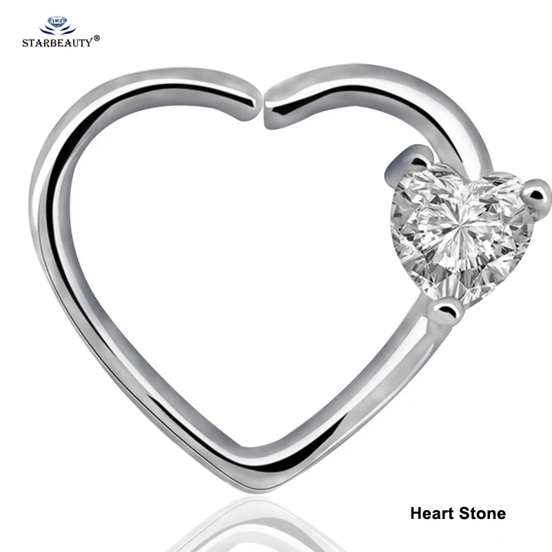 Heart Stone Starbeauty 2 шт./лот левое и правое ухо пирсинг Сердечко с драгоценным камнем Спираль пирсинг для пупка пирсинг Orelha нос кольцо AAA серьги из циркона, украшения - Окраска металла: Heart Stone