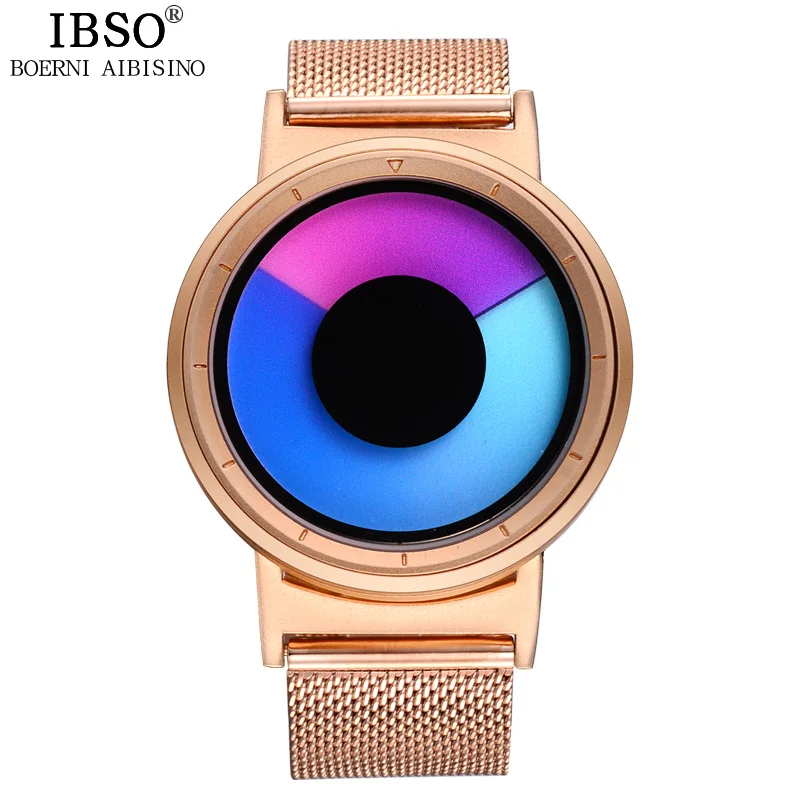 Purple gold Ibso бренд Мужские Кварцевые часы из нержавеющей сталь сетка ремень Творческий Цвет Изменениемужчин Часы Будущий научный и технологический стиль моды часы мужчин водонепроницаемые Relogio Masculino - Цвет: Purple gold