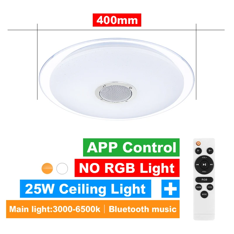 400mm NO RGB 25W Современный светодиодный потолочный светильник RGB затемнения приложение пульт дистанционного управления Bluetooth Музыка потолочный светильник гостиная/спальня 25 Вт 36 Вт 52 Вт 220 В - Цвет корпуса: 400mm NO RGB 25W