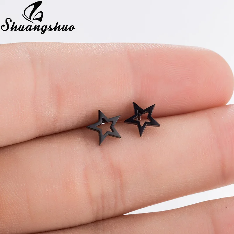 Hollow Star Shuangshuo милые лунные серьги-гвоздики для женщин черные серьги из нержавеющей стали геометрические корейские сережки oorbellen boucle d'oreille - Окраска металла: Hollow Star