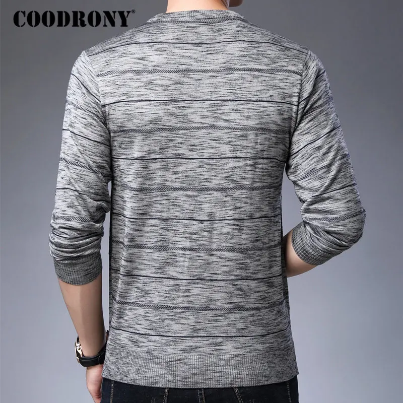 Мужской вязаный свитер COODRONY Модный Полосатый пуловер мягкие теплые хлопковые