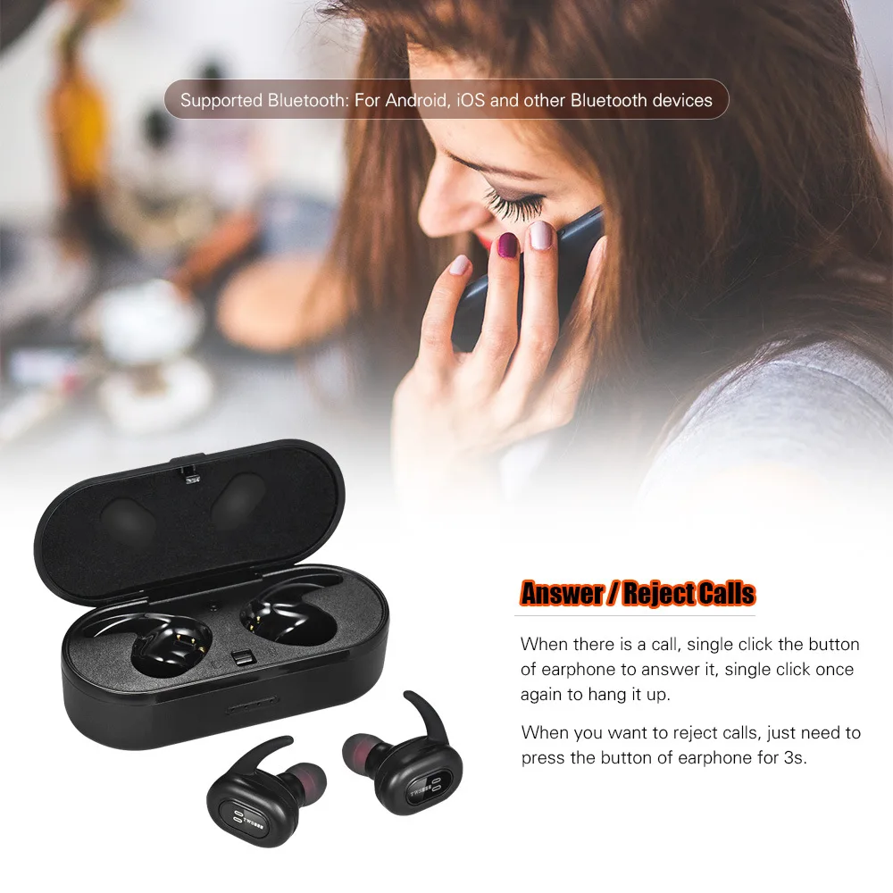 T300 TWS Bluetooth Earphone True Wireless Stereo Earbud Waterproof HD Communication Headset Sport Earphones With Mic for Phone |