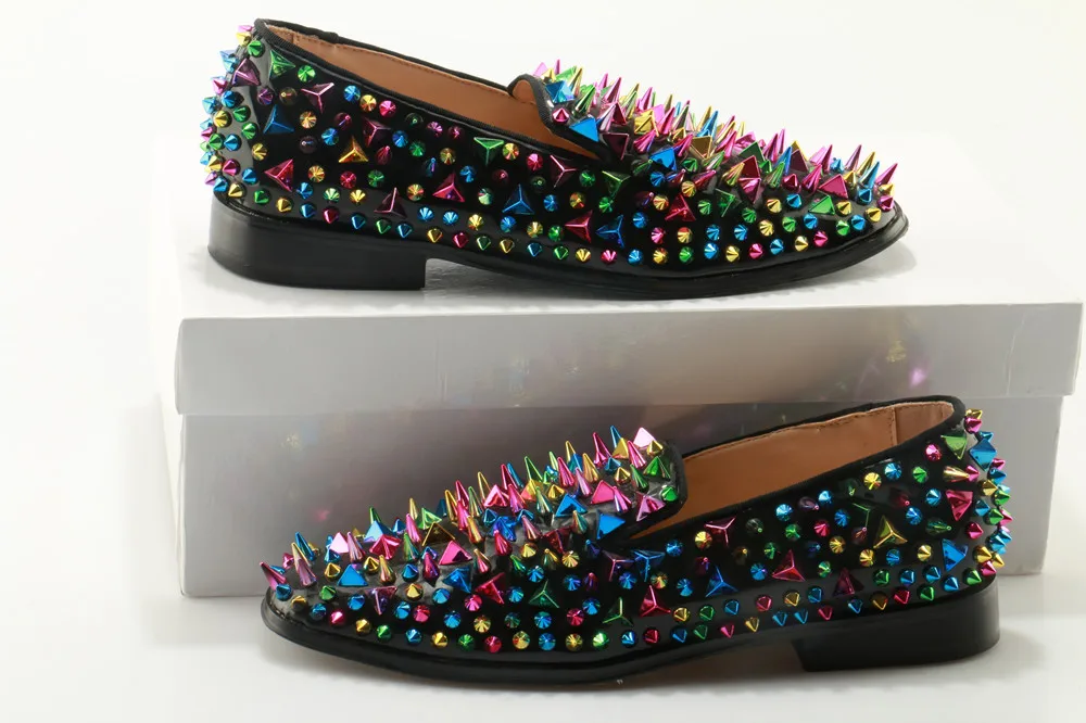 Туфли-Лоферы мужские разноцветные на плоской подошве с заклепками | Обувь