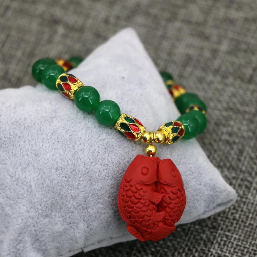 Натуральный 8 мм зеленый нефрит камнем Халцедон Круглый бисер браслет золото