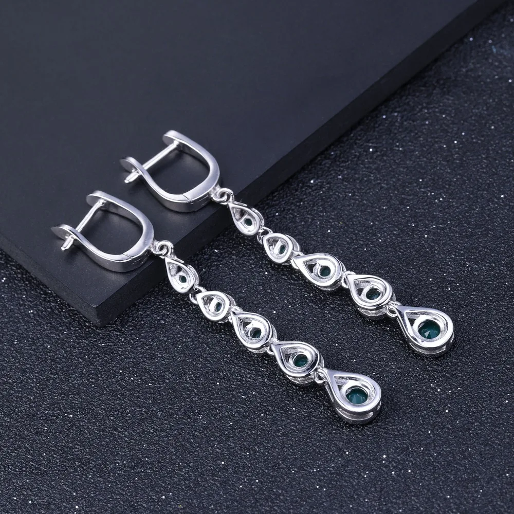 GEM'S балет Твердые 925 Висячие серьги из серебра пробы 3.07Ct натуральные зеленый
