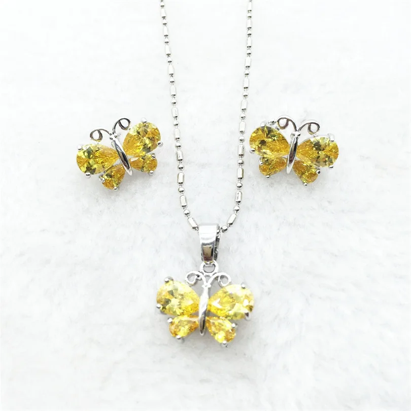 Набор ювелирных изделий в виде бабочки золотого и желтого цвета сережки кулон из