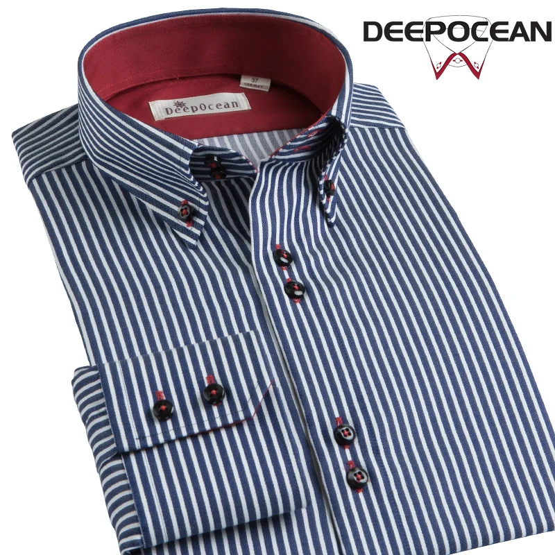 Deepocean Мужская рубашка с длинным рукавом Модная хлопковая мужская одежда размера