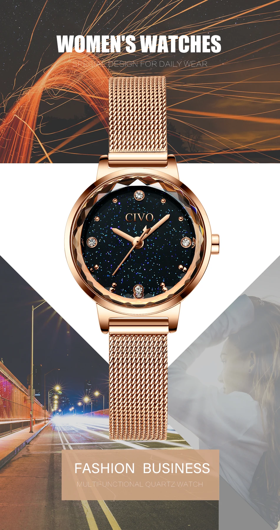 CIVO, роскошные повседневные часы для девушек, водонепроницаемые, сетчатый ремешок для часов, кварцевые часы, женские наручные часы, подарок для жены, Relogio Feminino
