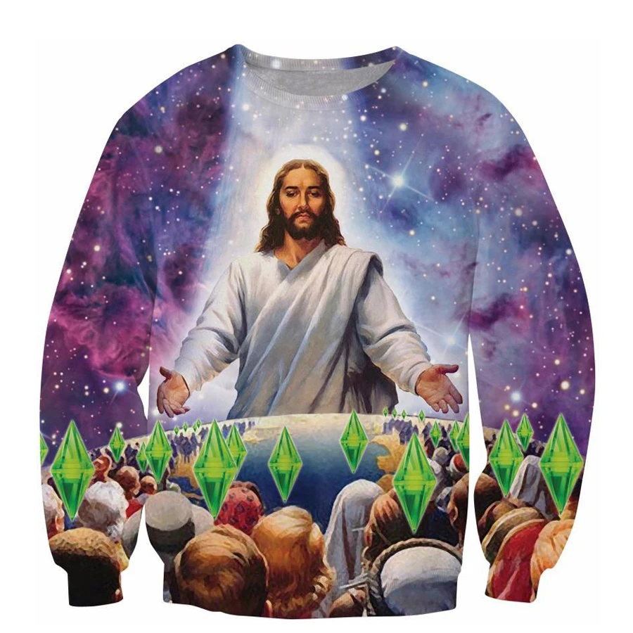Толстовка с длинными рукавами и 3D принтом galaxy Jesus для мужчин женщин пуловер