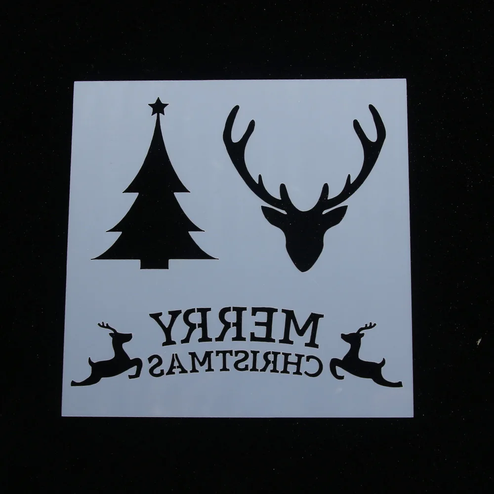 DIY Лось счастливая Рождественская елка многоразовый трафарет аэрограф Рисование