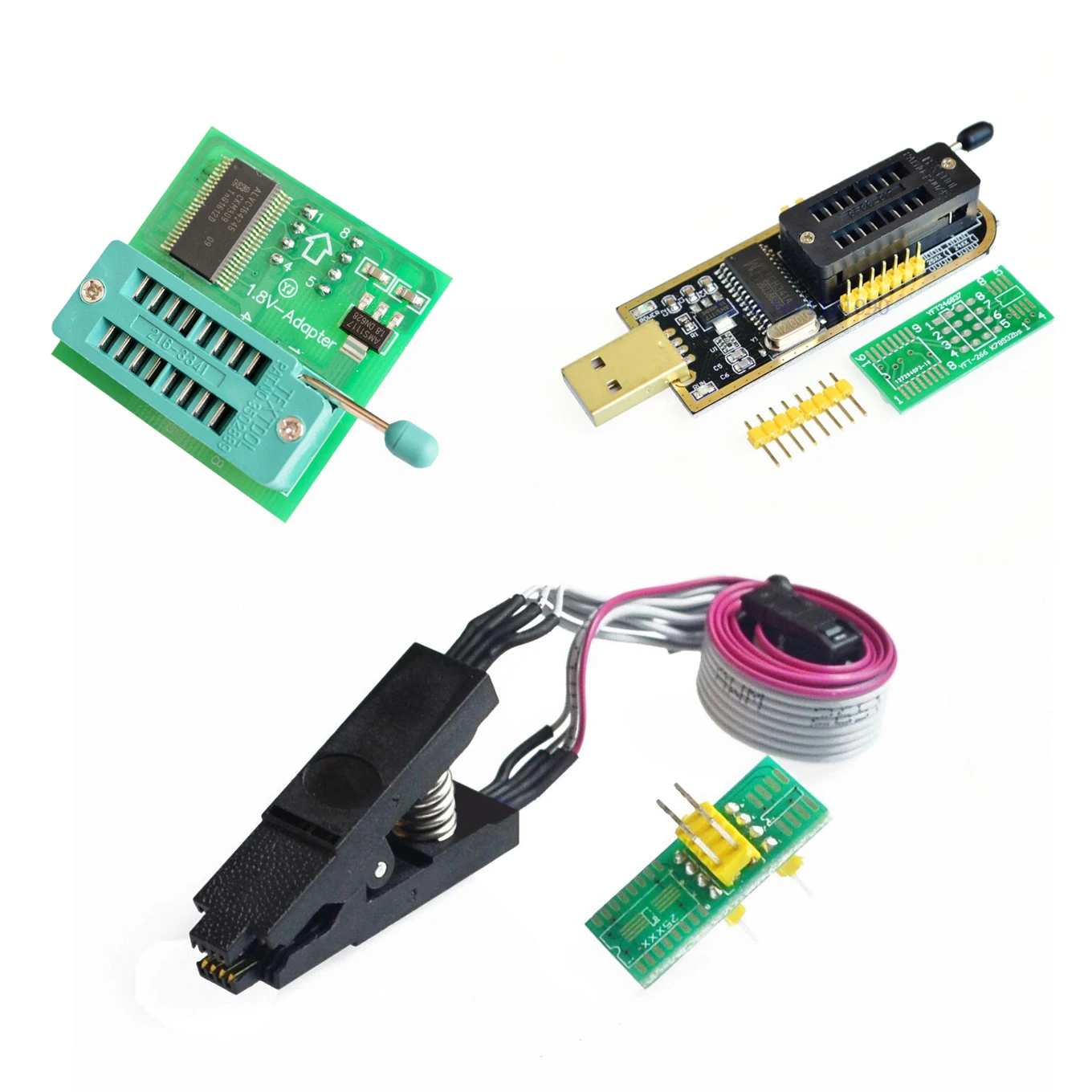 CH341A серия EEPROM флэш-память биос USB SOP8 тестовый зажим для программирования EEPROM+ 2 адаптера 1,8 в адаптер для Iphone или материнской платы