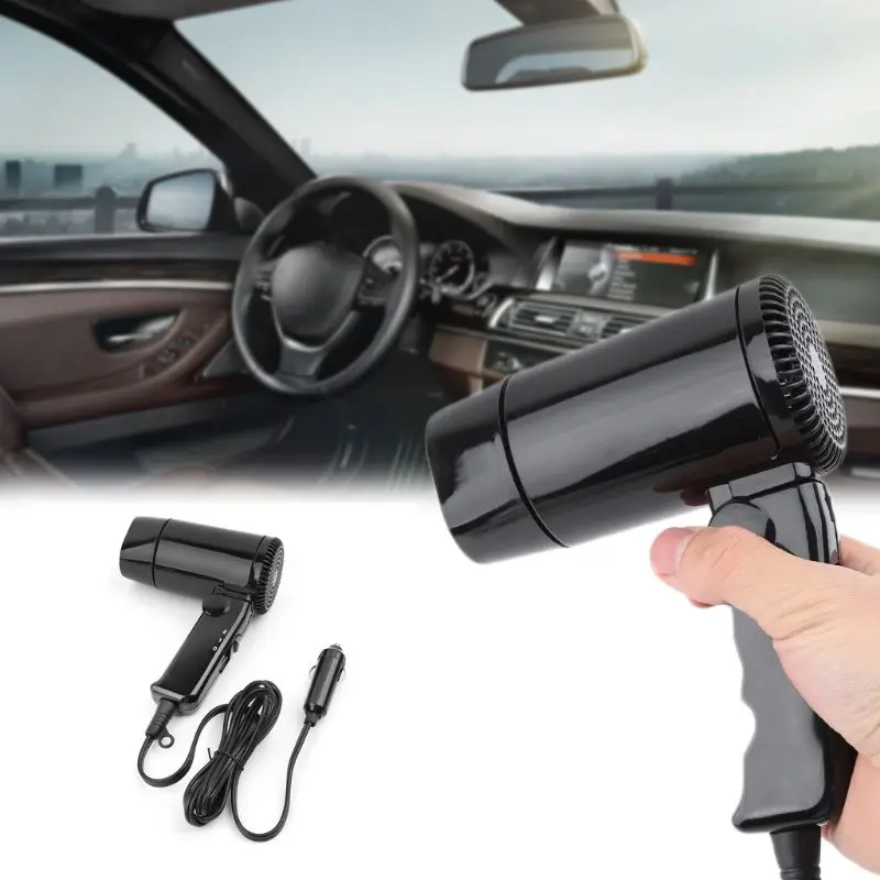 New Portable 12v Hot And Cold Folding Camping Travel Car Dryer Hair Dryer Window Defroster Cigarette Lighter Plug Free Postage