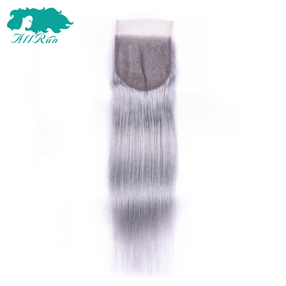 Allrun серебристо серые пучки волос с закрытием Remy малазийские прямые волосы
