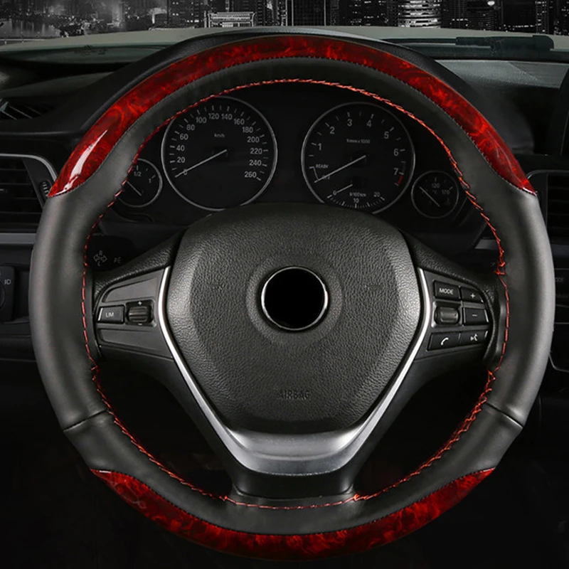 

Hand Sewing Car Steering Wheel Cover Funda Volante Breathable Wooden Style Volant Braid on the steering-wheel For 37 CM 38 CM