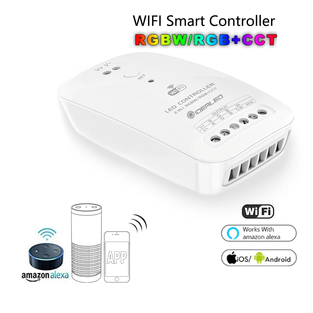 Домашний RGBW+ CCT светодиодный контроллер светодиодный DC9V-24V смартфон RGBW светодиодный контроллер полосы приложение Wifi combitible Amazon Echo Alexa Google Home
