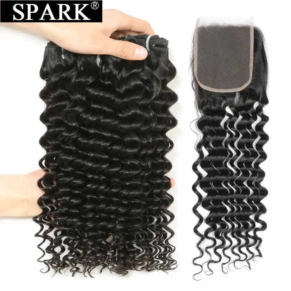 Spark человеческие волосы пучки с закрытием шнурка Омбре бразильские глубокая