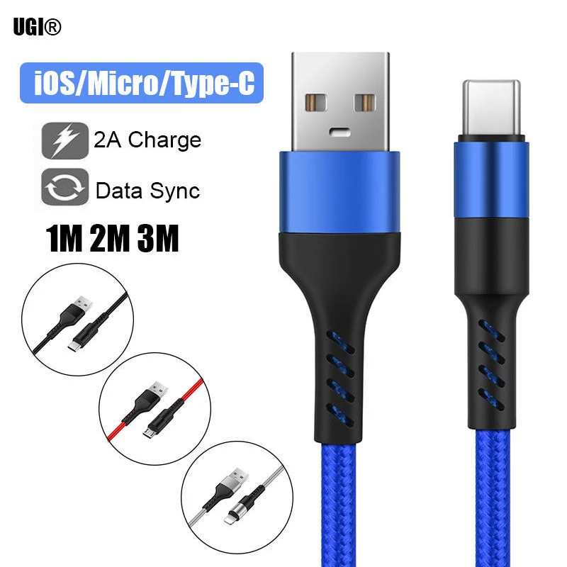 Кабель для Samsung Galaxy S9/S8/Plus/Note 8 Micro USB C iOS нейлоновое быстрое зарядное устройство