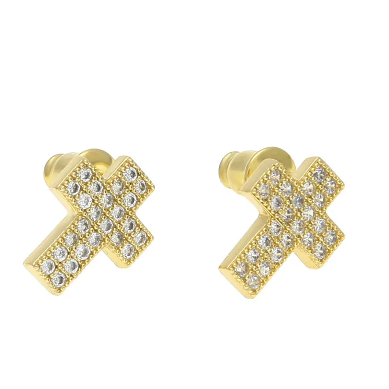 Серьги-пусеты в стиле хип-хоп с кристаллами ААА и микро фианитом медные