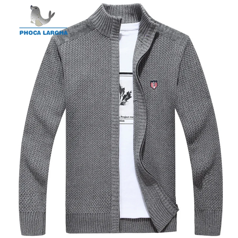 Мужской шерстяной вязаный свитер пальто с воротником стойкой