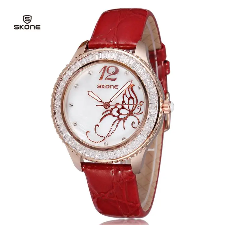 New Arrival Famous Brand Leather Watch Women Rhinestone Imported Japan Quartz Shell Dial | Наручные часы