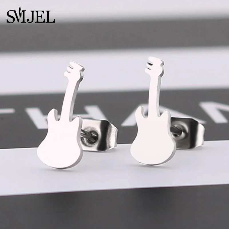 Женские серьги пусеты SMJEL из нержавеющей стали для гитары модные музыкальные