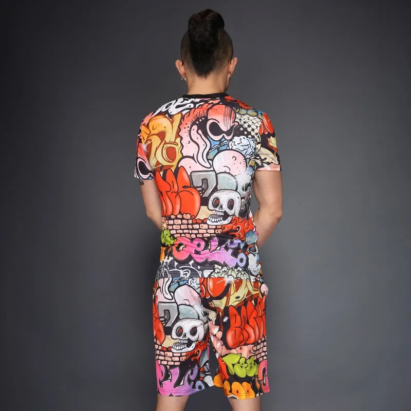 

Creative 3D letters graffiti printing fashion hip hop t shirt and shorts suit Summer 2018 quality soft breathable mens short set