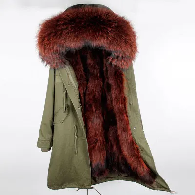 OFTBUY, парка выше колена, зимняя куртка для женщин, парка из натурального меха енота, пальто с воротником, с капюшоном, настоящая теплая подкладка из лисьего меха - Цвет: Over the knee