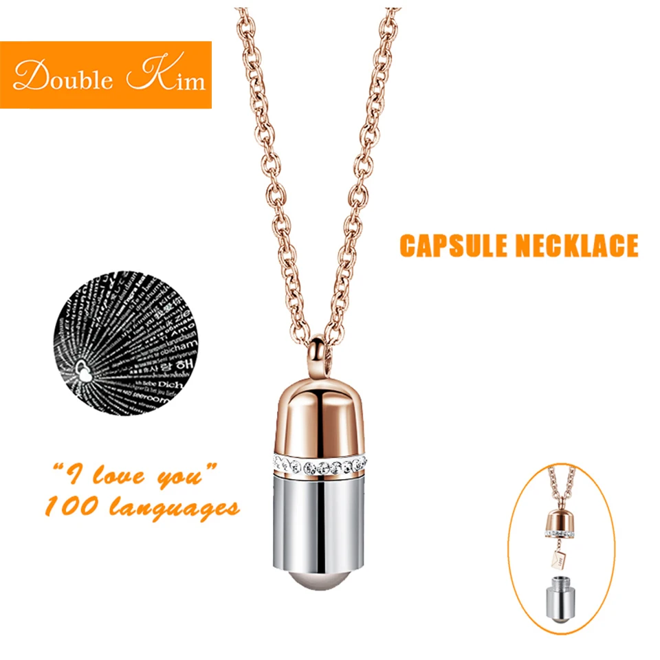

100 languages I love you Projection Capsule Pendant Necklace Titanium Steel Fashion Trendy Women Jewelry Valentine's day Gift
