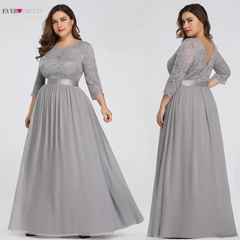 Шифоновое платье для матери невесты Ever Pretty, кружевные длинные платья больших размеров, трапециевидного силуэта, с рукавом 3/4, для свадебной вечеринки, разных цветов, EP07412, весна-лето