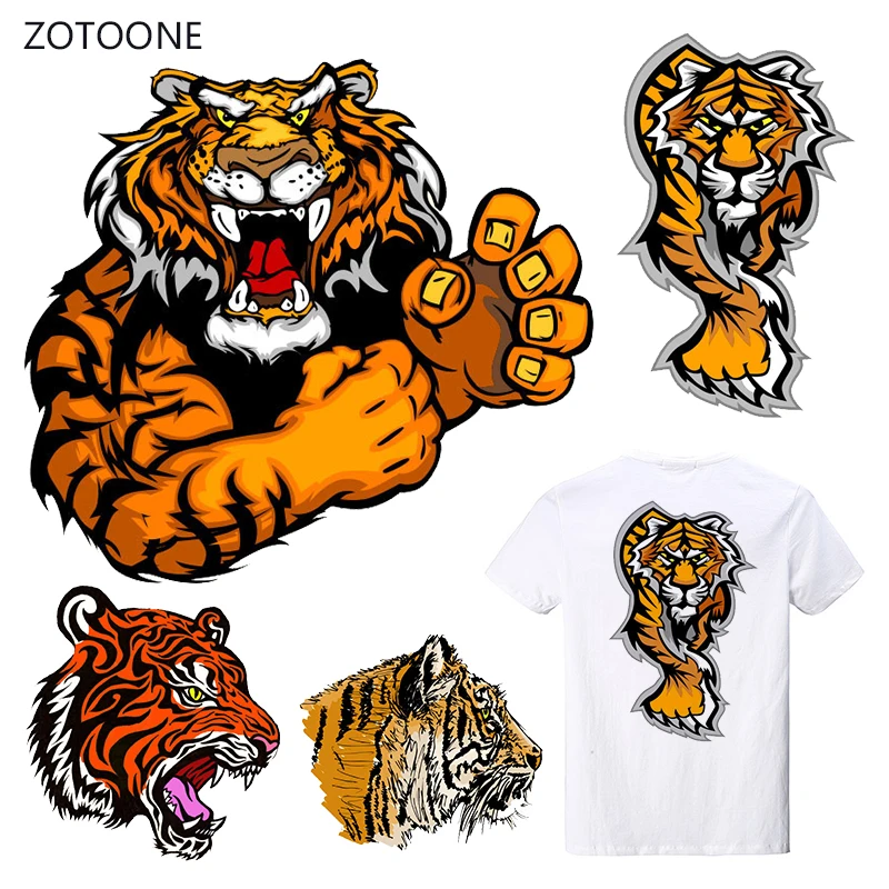 

ZOTOONE Stripe Tiger Iron on Transfer Patches on Clothing Diy Patch Heat Transfer for Clothes Decoration Stickers for Boy Man G