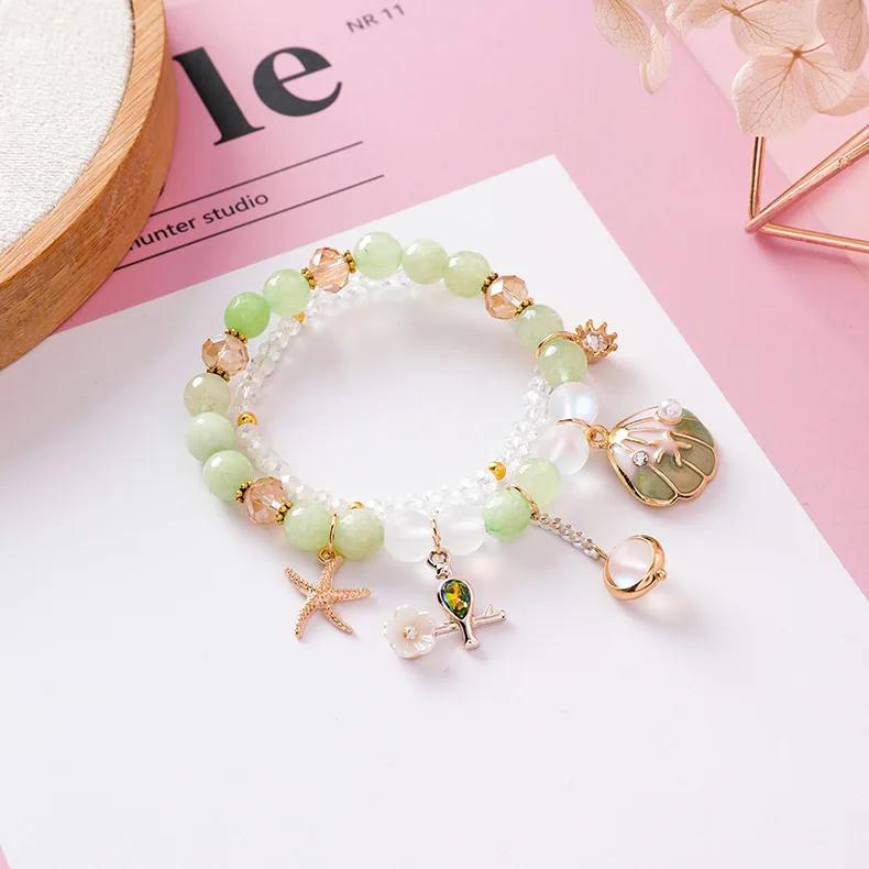 Женский браслет с хрустальными бусинами браслеты в богемском стиле ракушками и