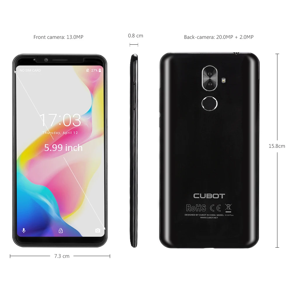 CUBOT X18 Plus 4 г смартфон Android 8 0 5 99 &quotMTK6750T 1 ГГц Octa Core ГБ + 64 4000 мАч 20.0MP 2.0MP отпечатков