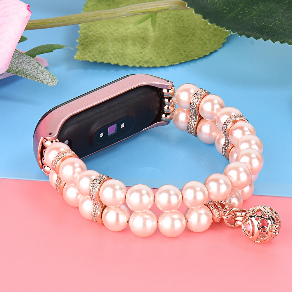 Браслет UEBN для Xiaomi Band 4 с жемчужинами и духами металлический корпус сменный