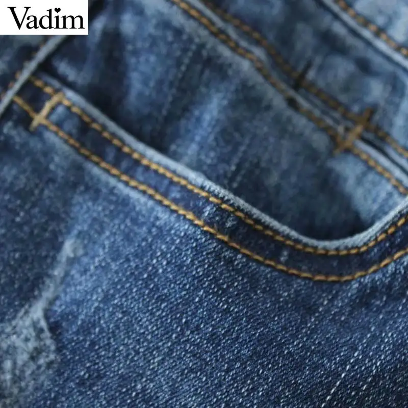 Vadim для женщин Основные джинсовые узкие джинсы Карманы бахрома Подол slim fit
