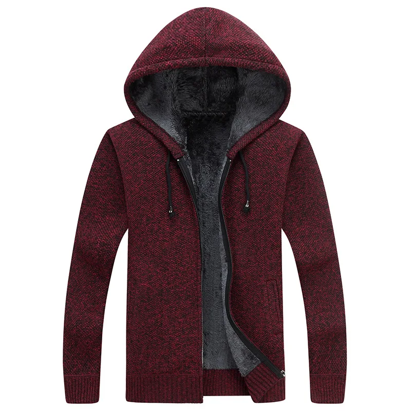 

Young men hooded cardigan sweater more warm knitting a sweater