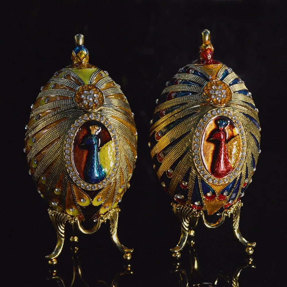 QIFU Новое поступление красивое яйцо Faberge с павлином коробочки-безделушки для
