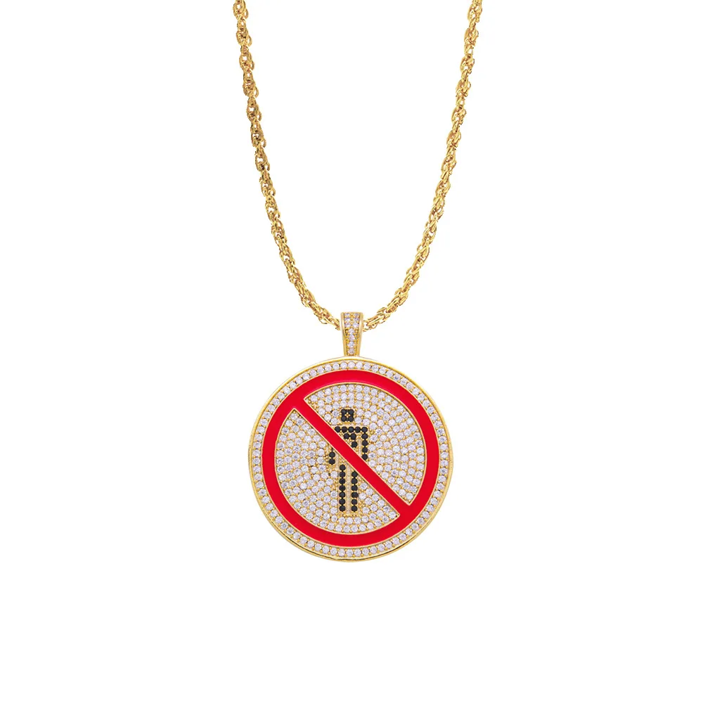 Хип хоп микро проложили AAA кубического циркония Bling Iced Out No Pedestrian Круглые Подвески ожерелье для мужчин рэппер ювелирные изделия золото серебро - Окраска металла: A