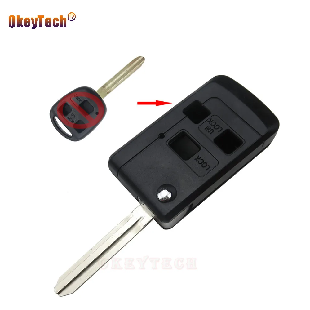 

OkeyTech для Toyota Avensis Corolla Avensis RAV4 Yaris, модифицированный ключ, 3 кнопки, дистанционный флип-брелок, складной чехол для авто TOY43 Blade
