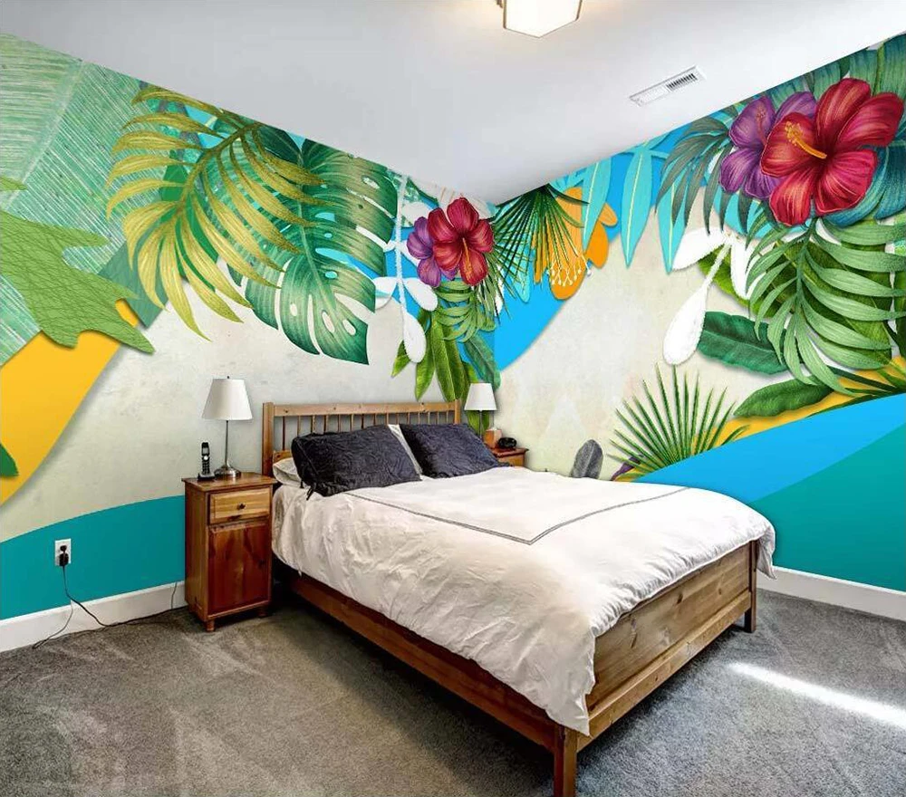 Decorative wallpaper Hand-painted tropical plant background wall painting | Обустройство дома