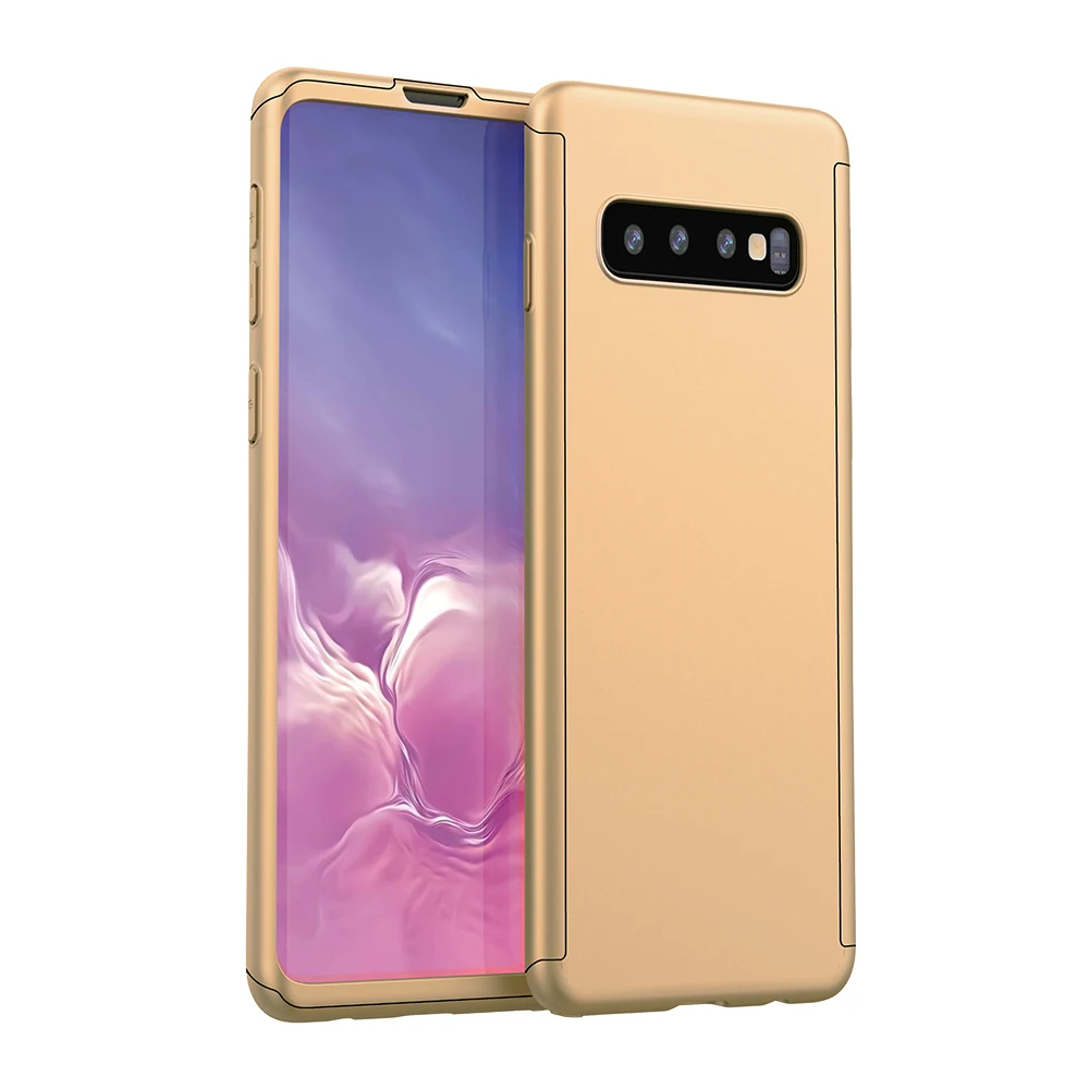 Защита экрана+ 360 чехол для samsung Galaxy S9 S10 Plus S10E Гибридный противоударный чехол-бампер для samsung S8 S7 Edge - Цвет: Gold