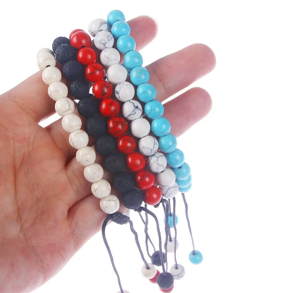 

Fashion New Adjustable Beaded Bracelets Bangles Set Natural Lava,Stone White Black Braiding Macrame Bracelet For Women Men