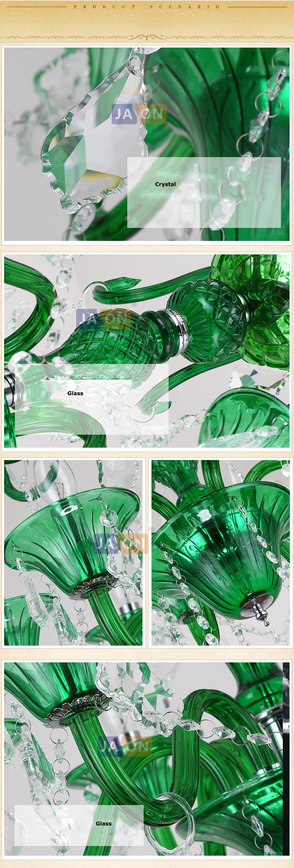 led e14 European Iron Crystal Glass Green Chandelier Lighting LED Lamp LED Ligh For Foyer Dinning Room Lounge Area