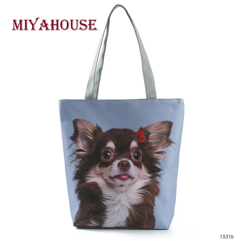 Miyahouse, женская сумка через плечо с 3D принтом собаки, холщовая летняя пляжная сумка, животный дизайн, Повседневная Сумка-тоут, женская сумка для покупок
