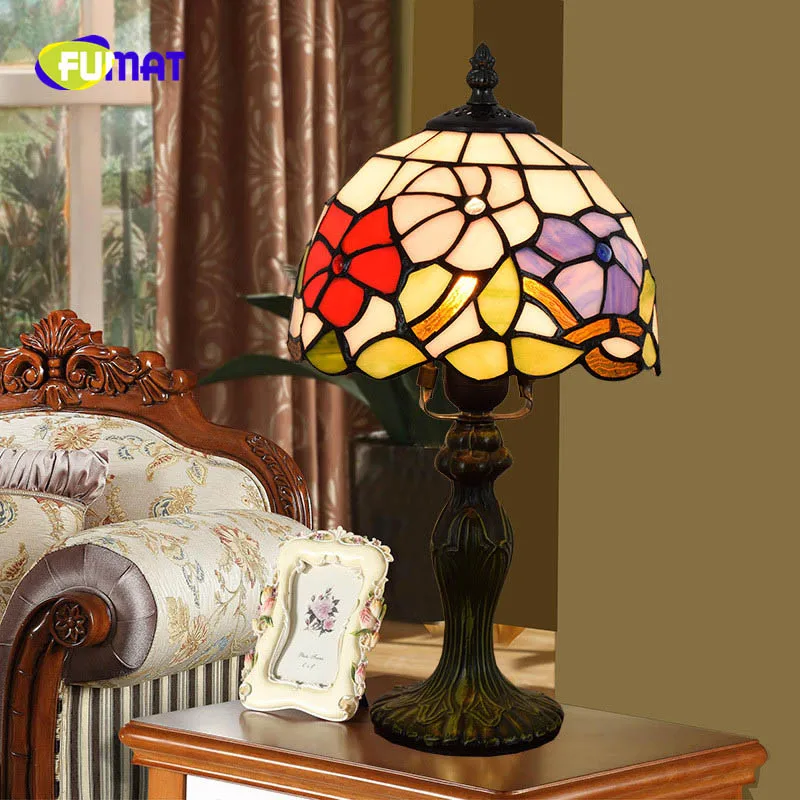 

FUMAT European Tiffany Stained Glass Morning Glory Creative Restaurant Bedroom Bedside Table Lamp 8 Inch 20CM Festive Light