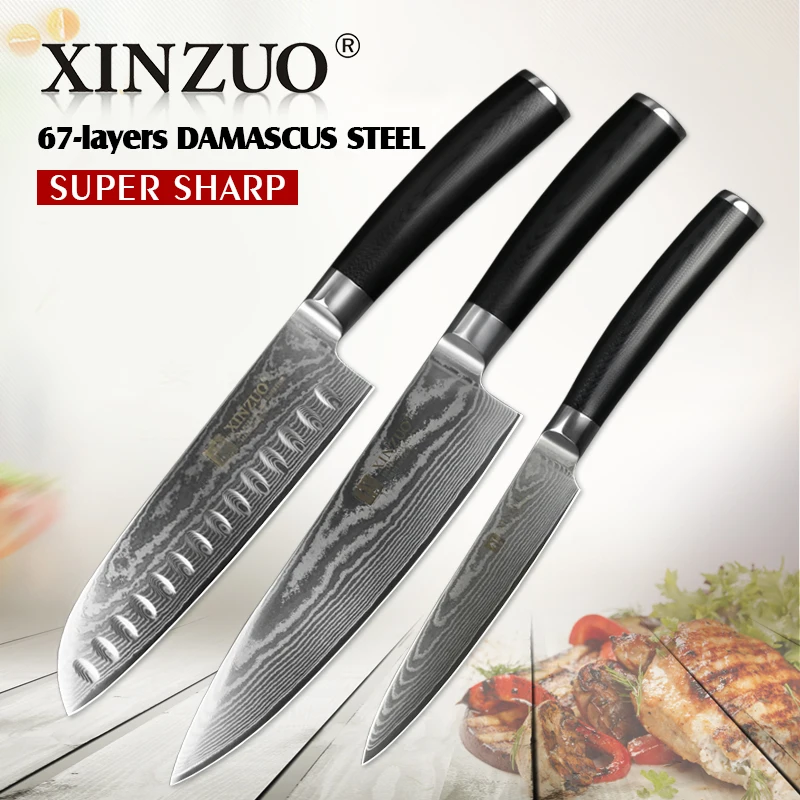 XINZUO 3 шт. Кухня ножи наборы Дамаск Нержавеющая сталь новые Ножи острые режущие