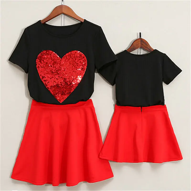 Emmababy/комплект для мамы и дочки, топ с круглым вырезом и короткими рукавами+ юбка, комплект одежды для женщин и девочек, Семейный комплект, пляжный костюм